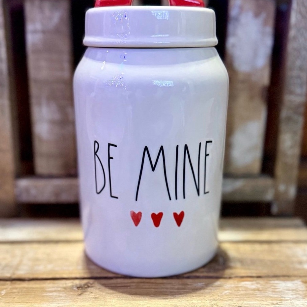 Rae Dunn BE MINE Canister with Red Hearts
